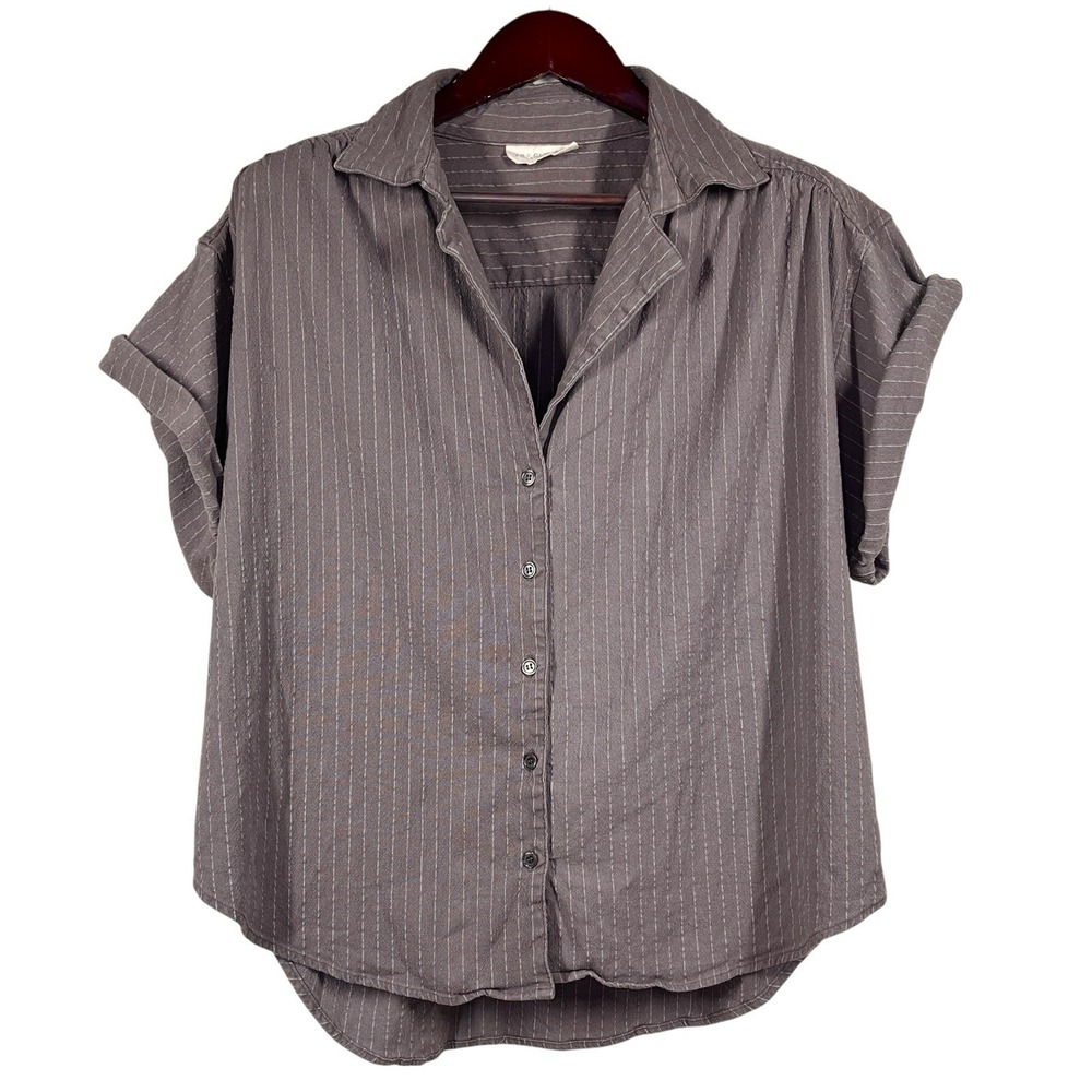 78 & Sunny Slouchy Collared Shirt Womens XL Linen Blend Relaxed Curved Hem Beach